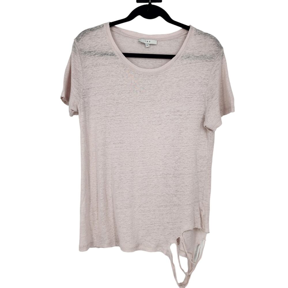 IRO Poppy Light Pink Linen Distressed Short Sleeve Top Size Medium